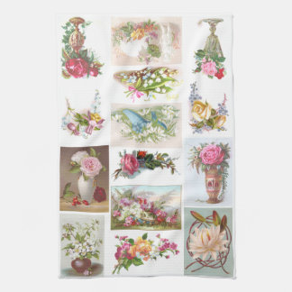 14 Floral Victorian Trade Cards Collage Kitchen Towel
