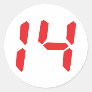 14 fourteen  red alarm clock digital number classic round sticker