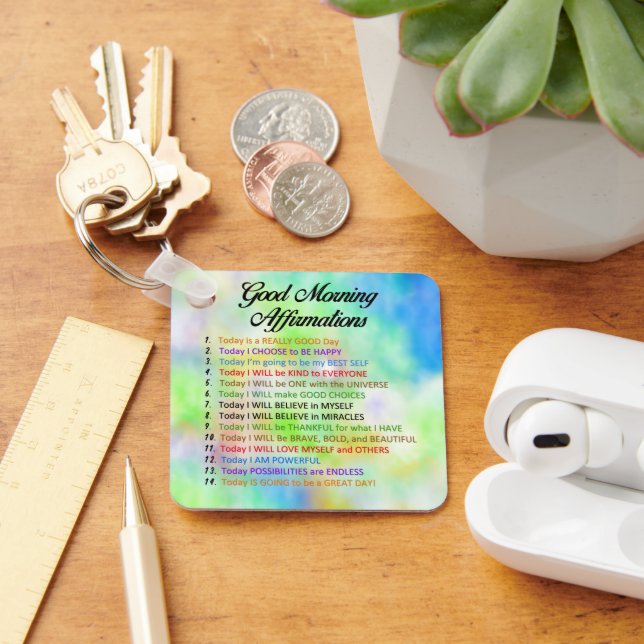 14 Good Morning Affirmations for Positive Living Keychain (Desk)