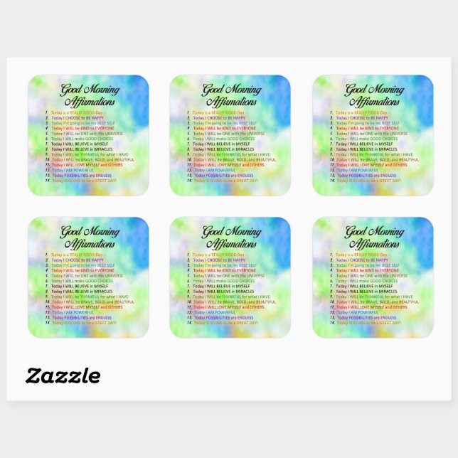 14 Good Morning Affirmations - Positive Thinking Square Sticker (Sheet)
