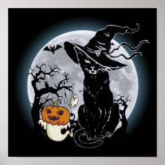 14 Halloween Scary Black Cat Witch Pumpkin Horror Poster