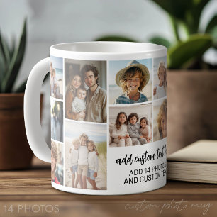 14 Photo Collage Grid - 2 Text boxes - black white Coffee Mug