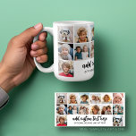 14 Photo Collage Grid - 2 Text boxes - black white Coffee Mug<br><div class="desc">Use 14 SQUARE photos to create a personal photo collage mug. This modern, clean layout includes 2 text blocks - 1 in a trendy script and 1 in a san serif font to add a family name or a name. The background colour and fonts can be changed in the customize...</div>