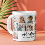 14 Photo Collage Grid - 2 Text boxes - black white Large Coffee Mug<br><div class="desc">Use 14 SQUARE photos to create a personal photo collage mug. This modern, clean layout includes 2 text blocks - 1 in a trendy script and 1 in a san serif font to add a family name or a name. The background colour and fonts can be changed in the customize...</div>