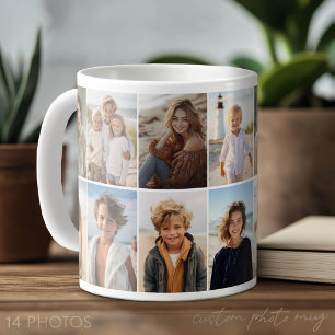 14 Photo Collage Grid - minimal modern white Coffee Mug