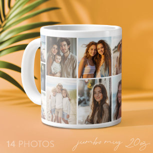14 Photo Collage Grid - minimal modern white Large Coffee Mug