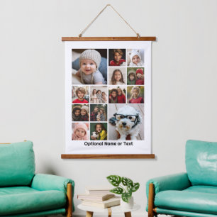 14 Photo Collage Montage and Text - Can Edit White Hanging Tapestry