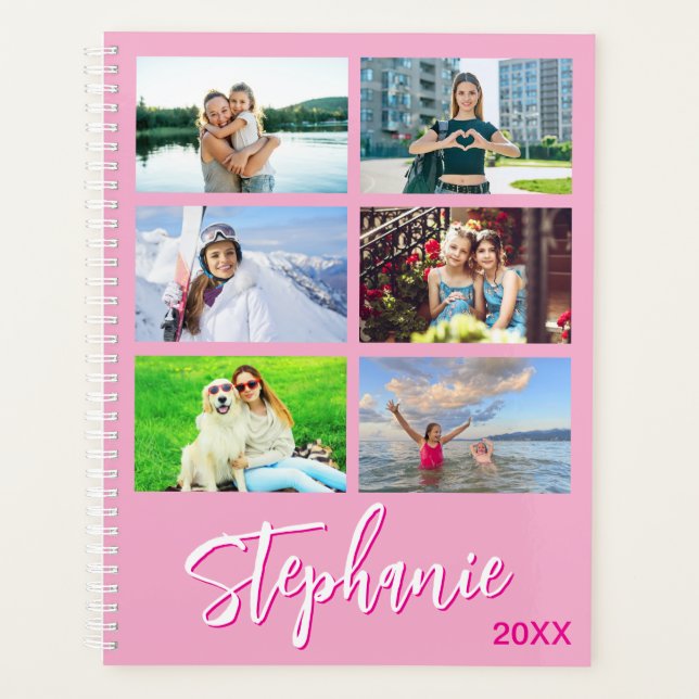 14 Photo Collage Personalized Light Pink Planner (Front)