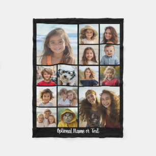 14 Photo Collage square black white calligraphy Fleece Blanket