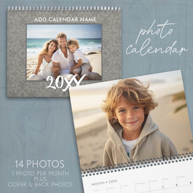 14 Photo - Photos cover entire page on Custom Calendar (Custom Photo Calendar - Add 14 Photos for a memorable gift)