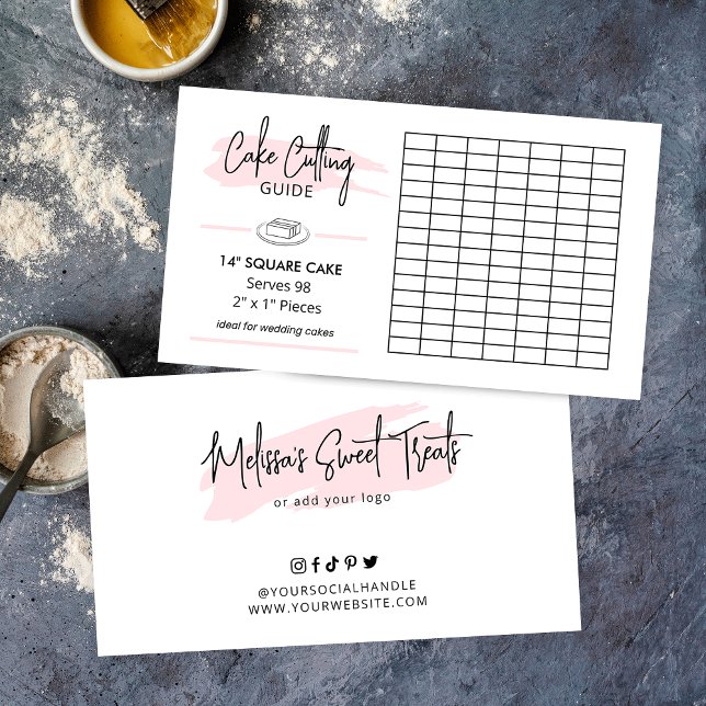 14" Square Wedding Cake 2x1 Portions Cutting Guide Enclosure Card (14 inch square cake cutting guide for wedding cakes)