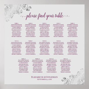 14 Table Cassis on Grey Wedding Seating Chart