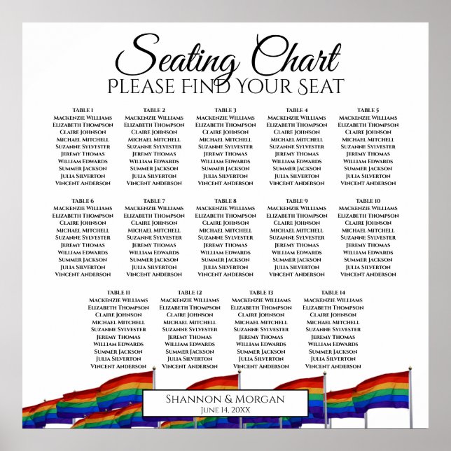 14 Table Gay Pride Flags Wedding Seating Chart (Front)