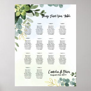 14 Table Wedding Seating Chart Greenery Eucalyptus