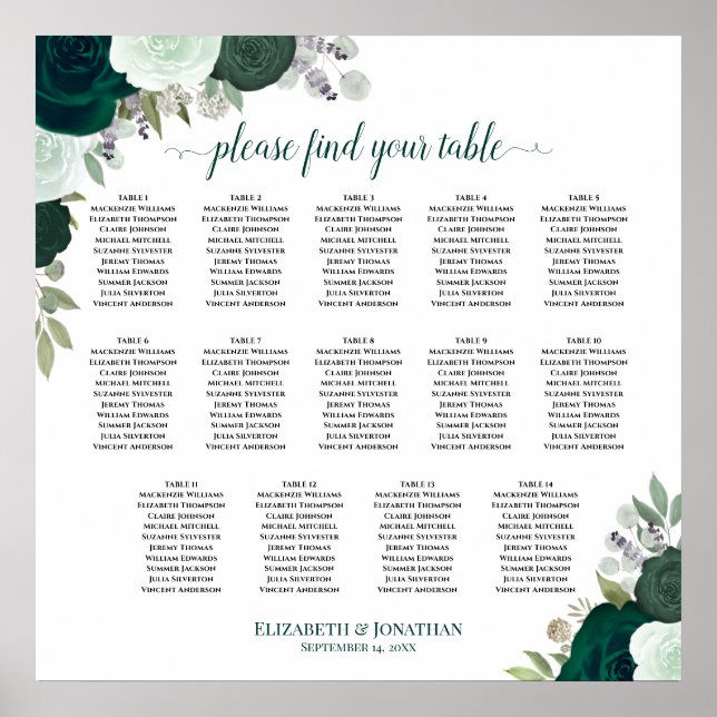 14 Tableau Mariage floral Emerald Boho (Devant)