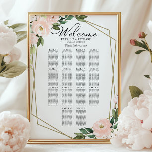 14 Tables Blush Geometric Wedding Seating Chart
