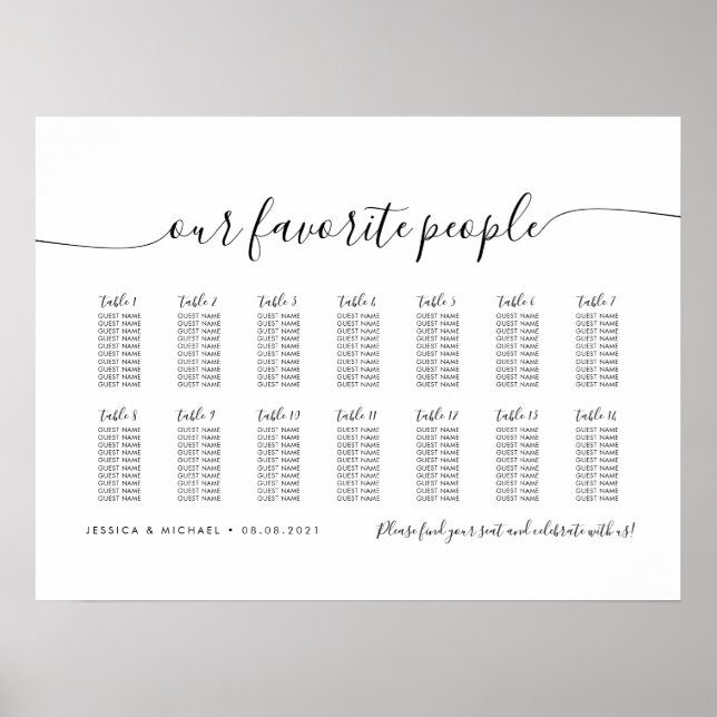 14 Tables Modern Our Favourite People Seating Char Poster (Front)