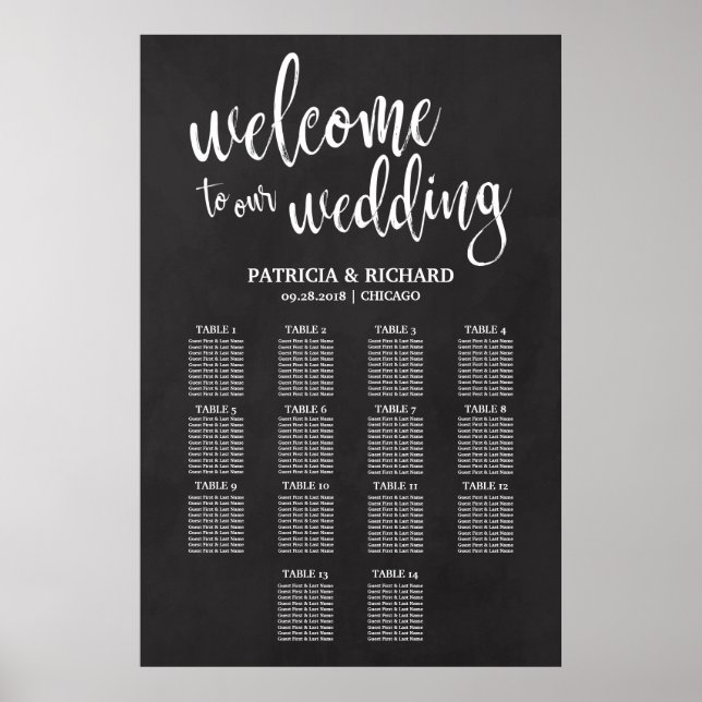 14 Tables Wedding Seating Chart Sign Chalkboard (Front)