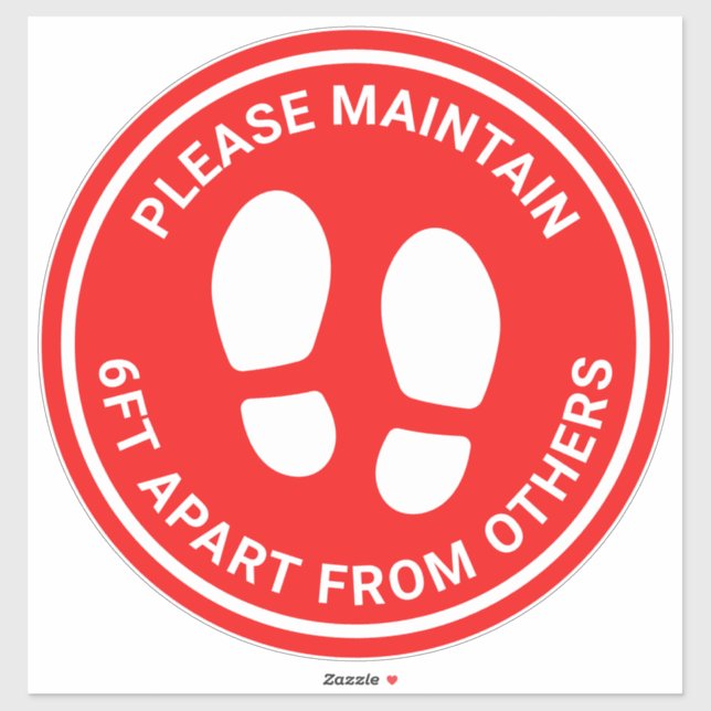 14" X 14" Red Social Distance Floor Marker Decal (Sheet)
