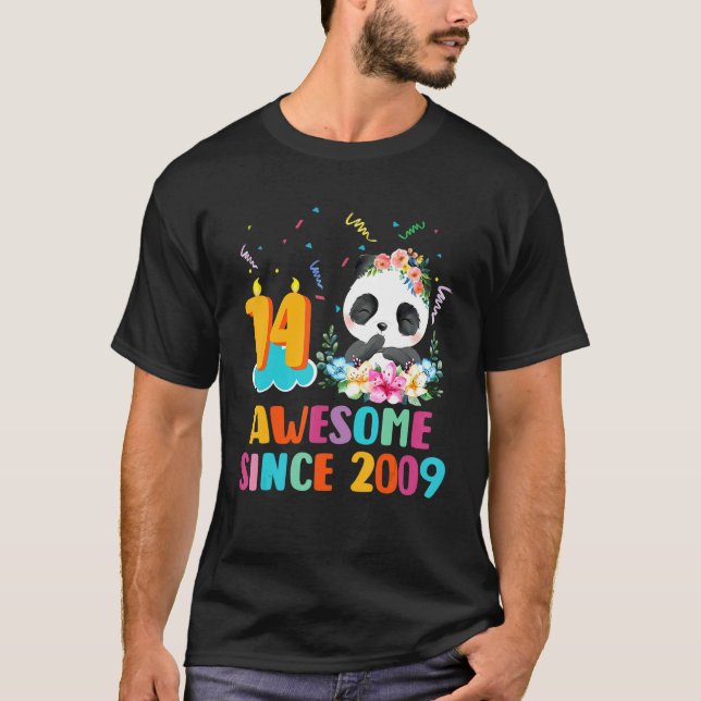 14 Year Old Awesome since 2009 14th Birthday Panda T-Shirt (Front)