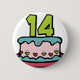 14 Year Old Birthday Cake 2 Inch Round Button