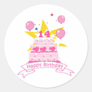14 Year Old Birthday Cake Classic Round Sticker