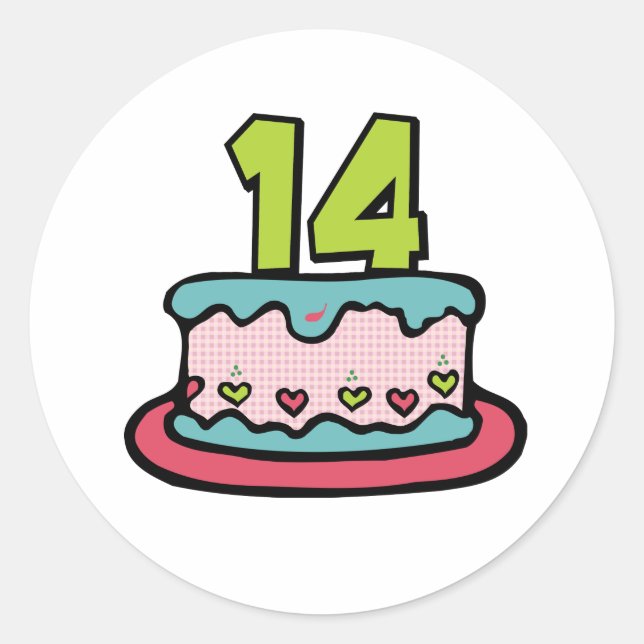 14 Year Old Birthday Cake Classic Round Sticker (Front)