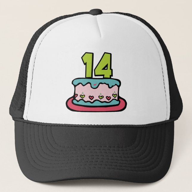 14 Year Old Birthday Cake Trucker Hat (Front)