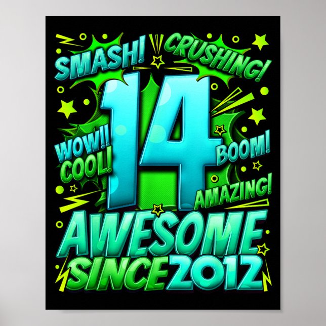 14 Year Old For Boys 14th Birthday Boy 14 Year Old Poster (Front)