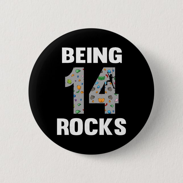 14 Year Old Rock Climber Birthday 14th Climber Bei 2 Inch Round Button (Front)