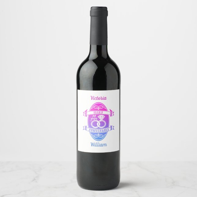 14 Year traditional ivory 14th wedding anniversary Wine Label (Front)