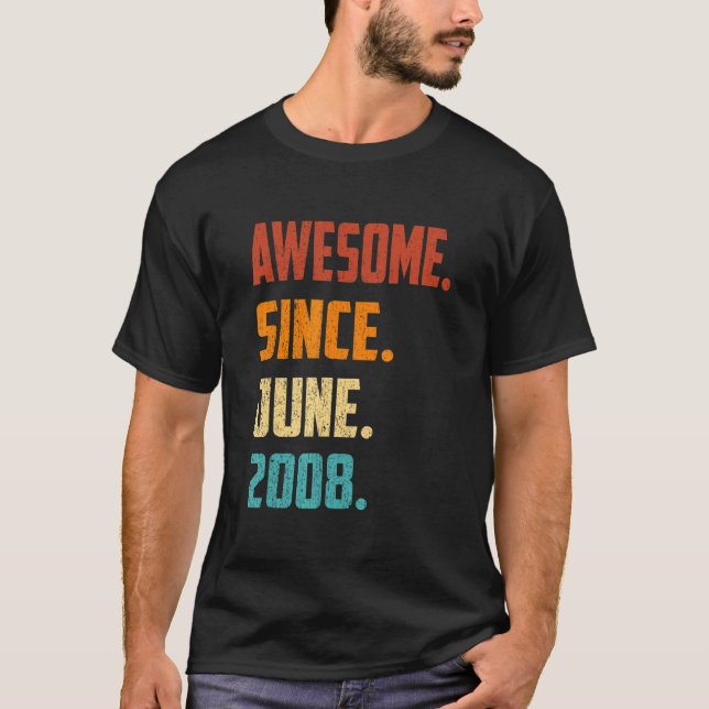 14 Years Old Awesome Since June 2008 14th Birthday T-Shirt (Front)