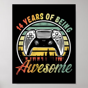 14 Years Old Boy Birthday Being Awesome Video Game Poster