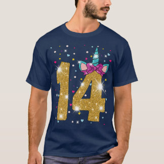 14 Years Old Girl Fourteen 14th Birthday Unicorn  T-Shirt