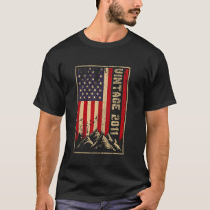 14 Years Old Vintage 2011 American Flag 14th Birth T-Shirt