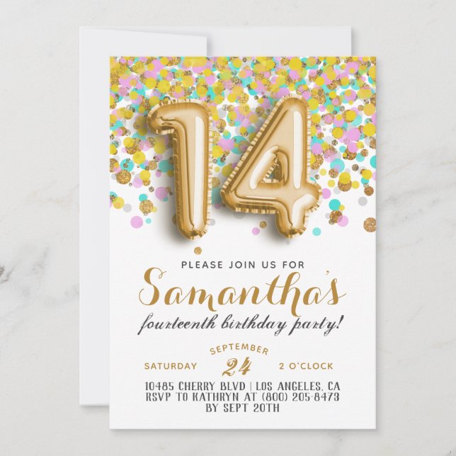 14e anniversaire Confetti Invitation (Devant)