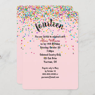 14e anniversaire Fête confetti Invitation
