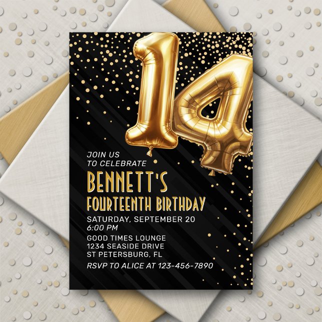 14e anniversaire Gold Black Invitation (Créateur téléchargé)