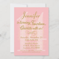 14e anniversaire Invitation Filles Coeurs d'or ros