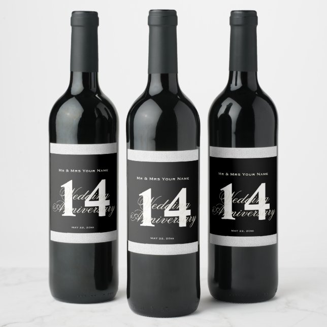 14e anniversaire Mariage Étiquette de vin personna (Bouteilles)