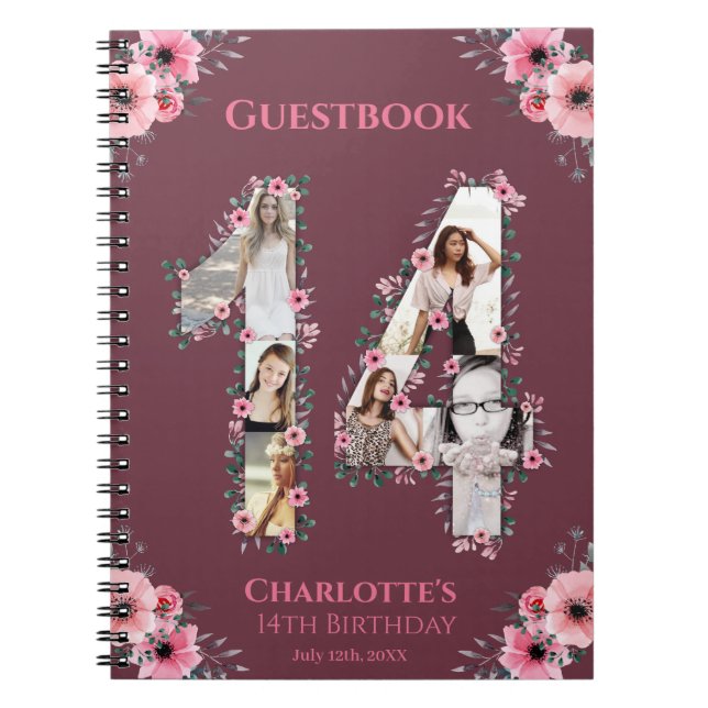 14e anniversaire Photo Collage rose Fleur Livre d' (Devant)
