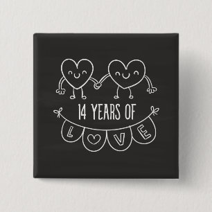 14th Anniversary Gift Chalk Hearts 2 Inch Square Button