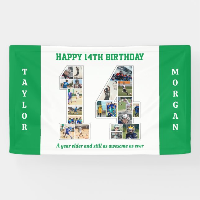 14th Birthday Anniversary Number 14 Photo Collage Banner (Horizontal)