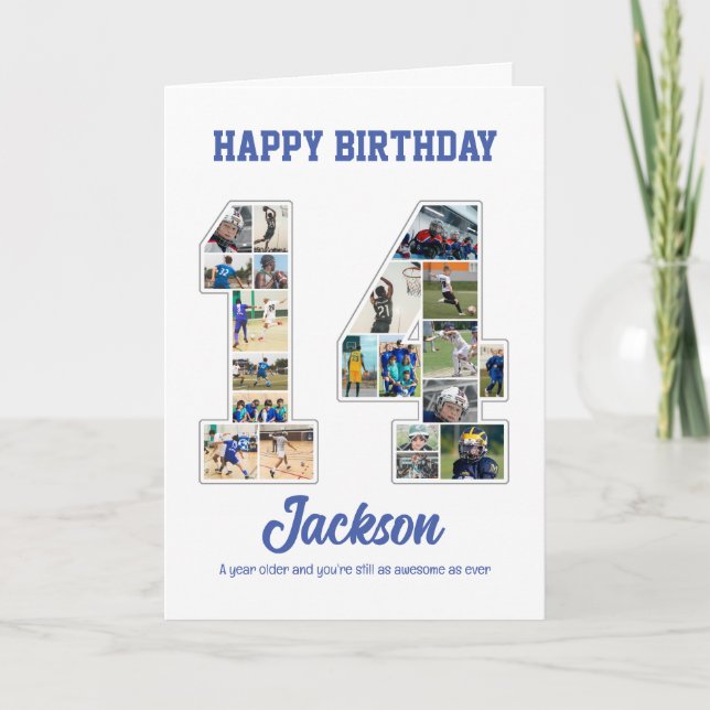 14th Birthday Anniversary Number 14 Photo Collage Card (Front)