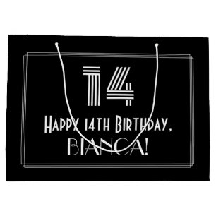 14th Birthday — Art Deco Inspired Look "14" & Name Large Gift Bag