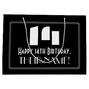 14th Birthday ~ Art Deco Inspired Look "14" + Name Large Gift Bag