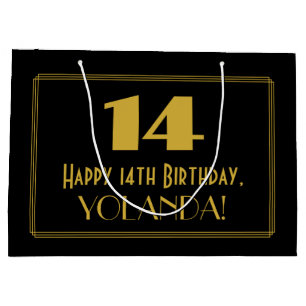 14th Birthday — Art Deco Inspired Look "14" & Name Large Gift Bag