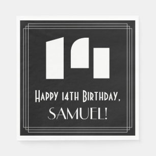 14th Birthday: Art Deco Inspired Look "14" + Name Napkin