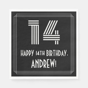 14th Birthday: Art Deco Inspired Look "14" + Name Napkin