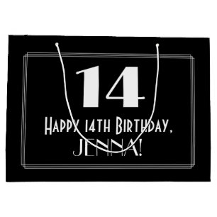 14th Birthday: Art Deco Inspired Style "14", Name Large Gift Bag